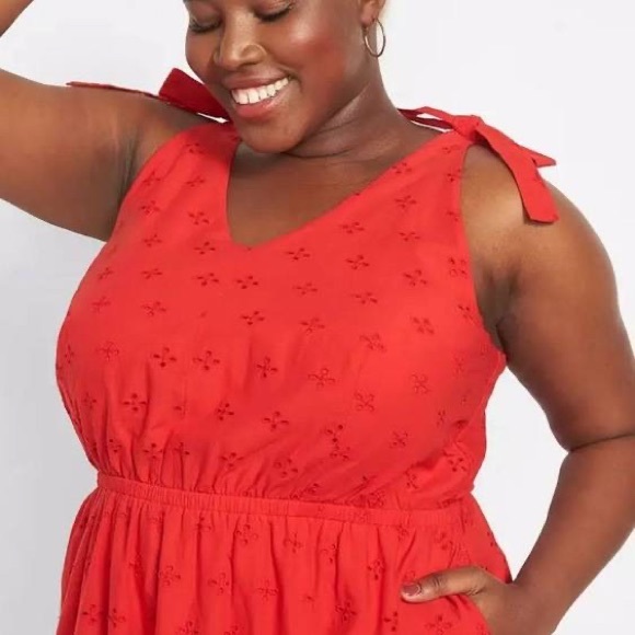 Lane Bryant Dresses & Skirts - Lane Bryant NWT’s Red Eyelet Lace Midi Dress Knot Straps & Full Back Zip Size 22